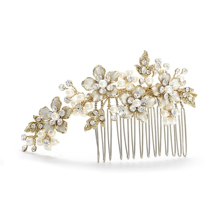 Brushed Pearl Wedding Comb H001