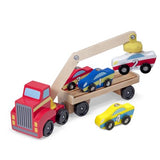 Melissa & Doug Magnetic Car Loader Wooden Toy Set With 4 Cars and 1 Semi-Trailer Truck