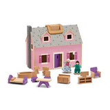 Melissa & Doug Fold and Go Wooden Dollhouse With 2 Dolls and Wooden Furniture