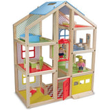 Melissa & Doug Hi-Rise Wooden 15pc Dollhouse with Furniture, Garage and Working Elevator