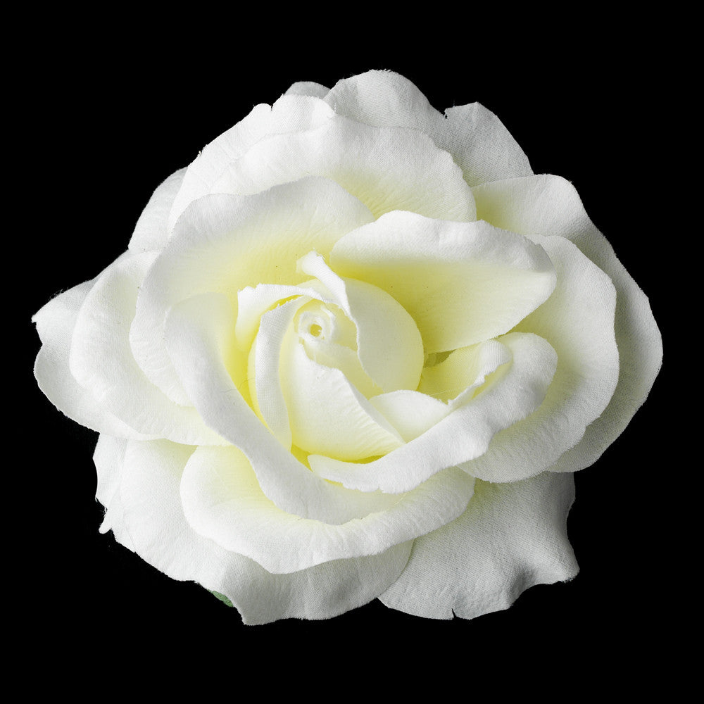 Classic Medium Diamond White Rose on Alligator Hair Clip 403