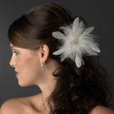 Bridal Crystal Feather Fascinator Clip 442 with Brooch Pin ( Ivory Red Black or Cafe )