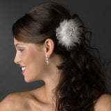 Exquisite Silver Clear Rhinestone & Swarovski Crystal Bridal Hair Clip White or Ivory Feathers 460
