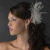 Stunning White or Ivory Feather & Clear Rhinestone Flower Hair Clip 4632