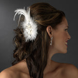 Extraordinary White or Ivory Feather & Clear Rhinestone Bridal Hair Clip 5282