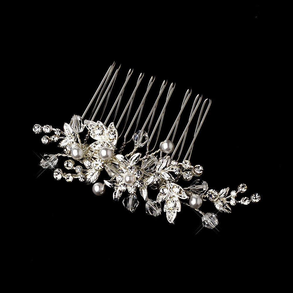 Silver Crystal Pearl Bridal Hair Comb 040