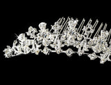 Headpiece Comb 1114 Silver Floral Crystal