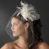 High Fashion Russian Birdcage Veil with Feathers & Austrain Crystals on Comb 1136