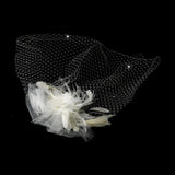 High Fashion Russian Birdcage Veil with Feathers & Austrain Crystals on Comb 1136
