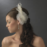 Bridal Feather Hair Piece with Crystals Comb 1517 (White or Ivory)