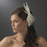 Bridal Feather Hair Piece with Crystals Comb 1517 (White or Ivory)