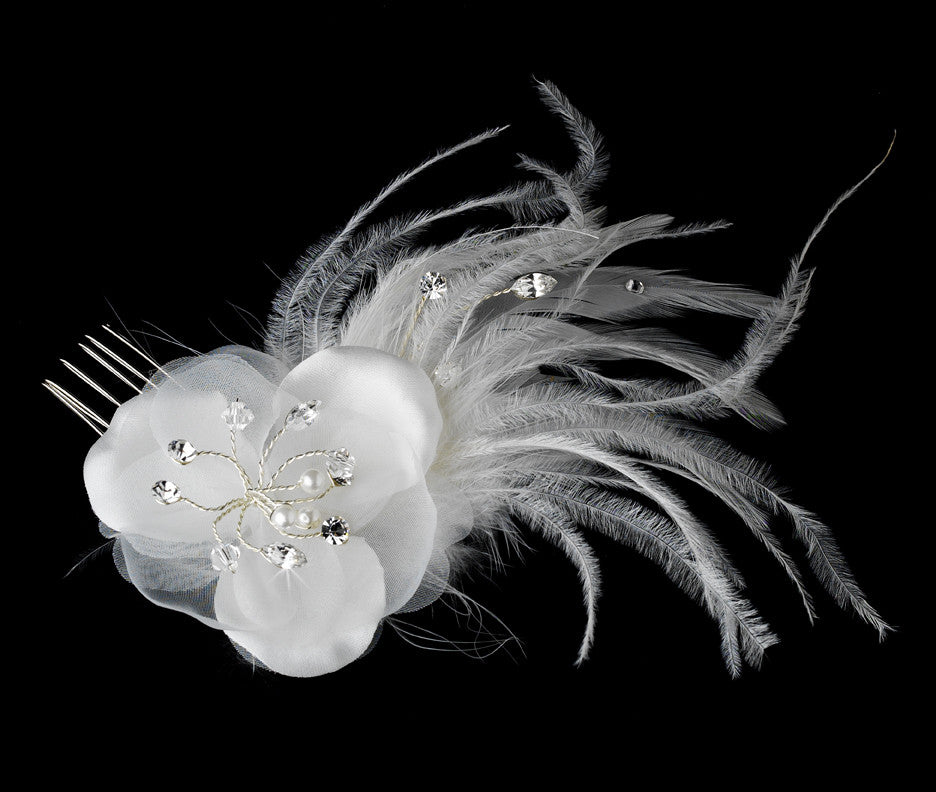 Feather Fascinator White or Ivory Comb 1533