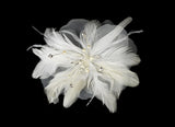 Silver Freshwater Pearl Flower Feather Fascinator Comb 1535