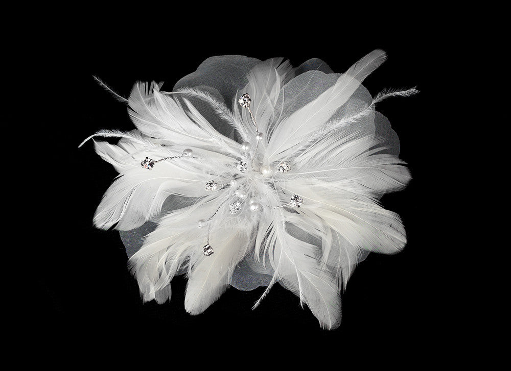 Silver Freshwater Pearl Flower Feather Fascinator Comb 1535