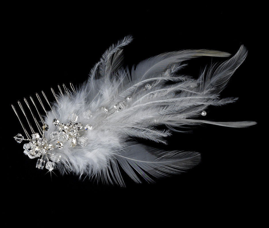 Bridal Feather Fascinator Comb 1536 White or Ivory