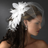 Large Bridal Feather Comb Headpiece 1538 White or Ivory