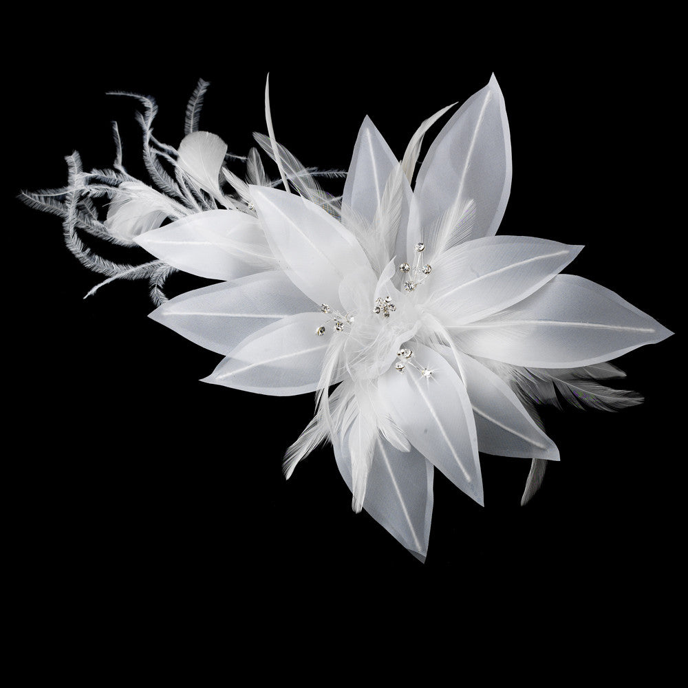 Large Bridal Feather Comb Headpiece 1538 White or Ivory