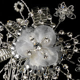Stunning Silver Clear Hair Comb w/ Austrian Crystals & White Pearls 1588