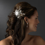Stunning Silver Clear Hair Comb w/ Austrian Crystals & White Pearls 1588