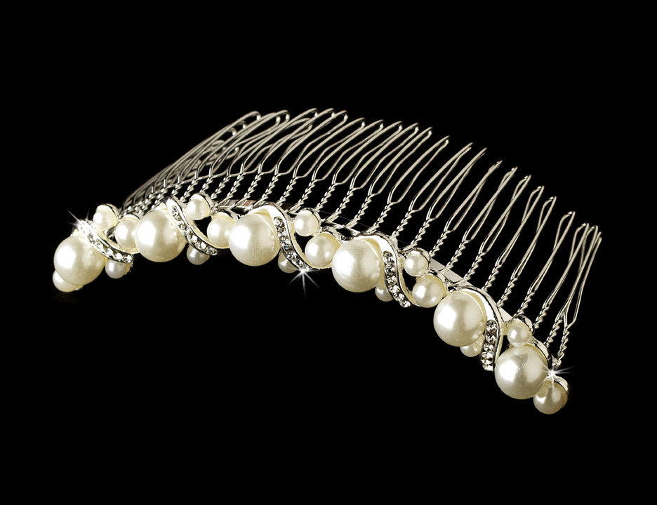 Elegant Pearl & Rhinestone Ribbon Bridal Comb 294