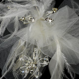 Luxurious White or Ivory Tulle & Feather Bridal Comb w/ Austrian Crystals 3201
