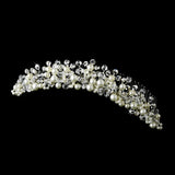 Exquisite Silver Bridal Comb w/ White Pearls & Swarovski Crystals 476