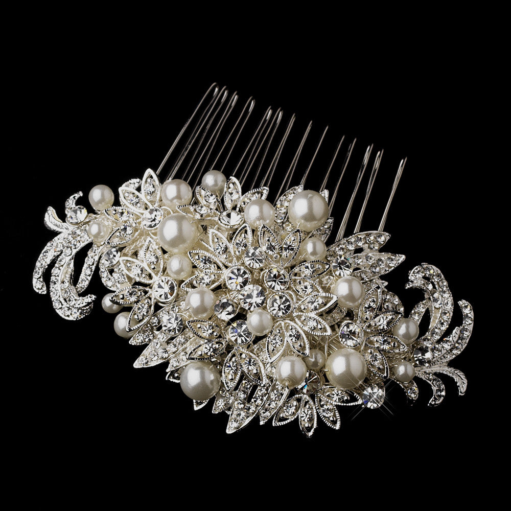 Fabulous Crystal & Pearl Vintage Bridal Comb 752 (Silver or Antique Silver)