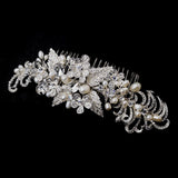 Silver Clear and Freshwater Pearl Hair Comb 913