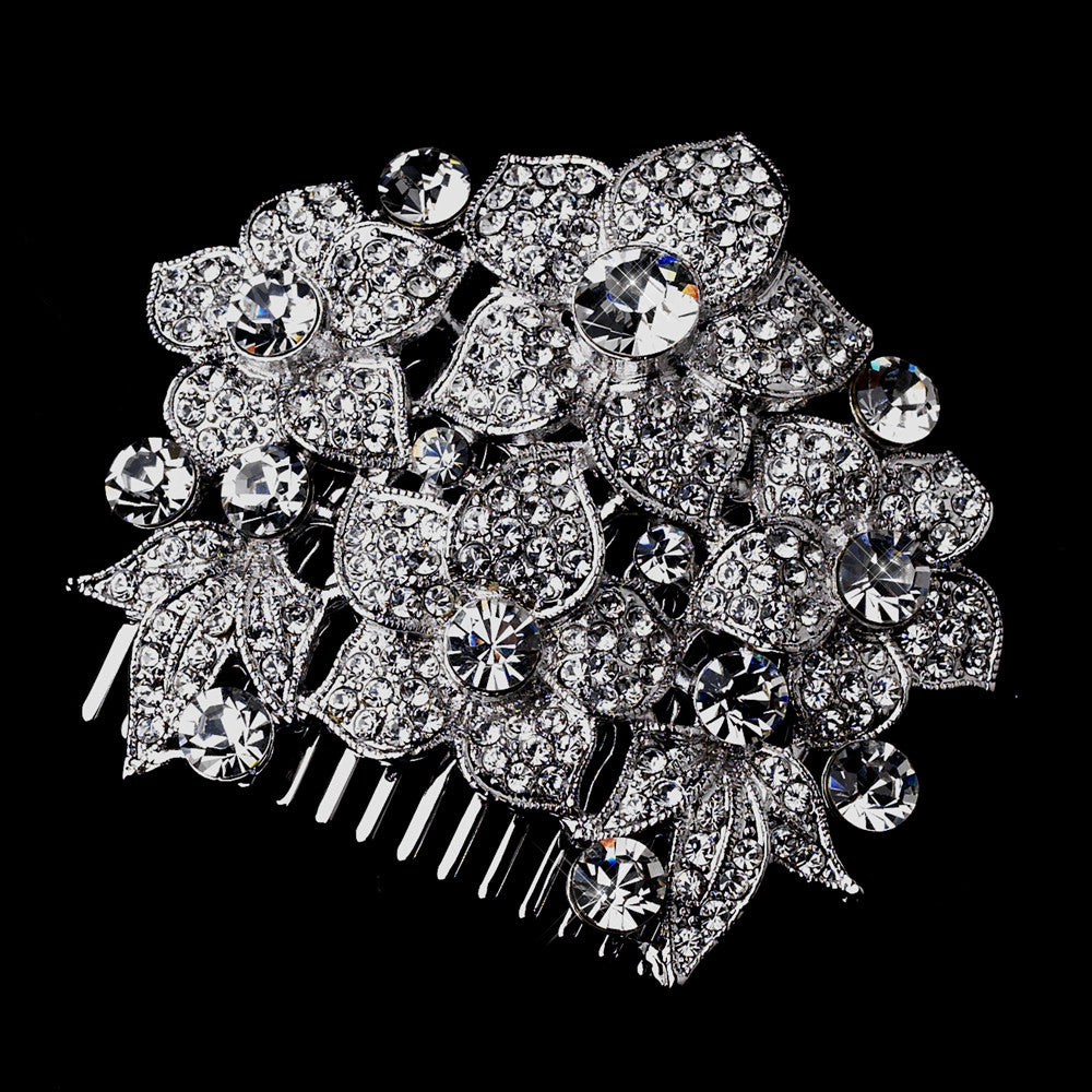 Silver Clear Floral Comb 915