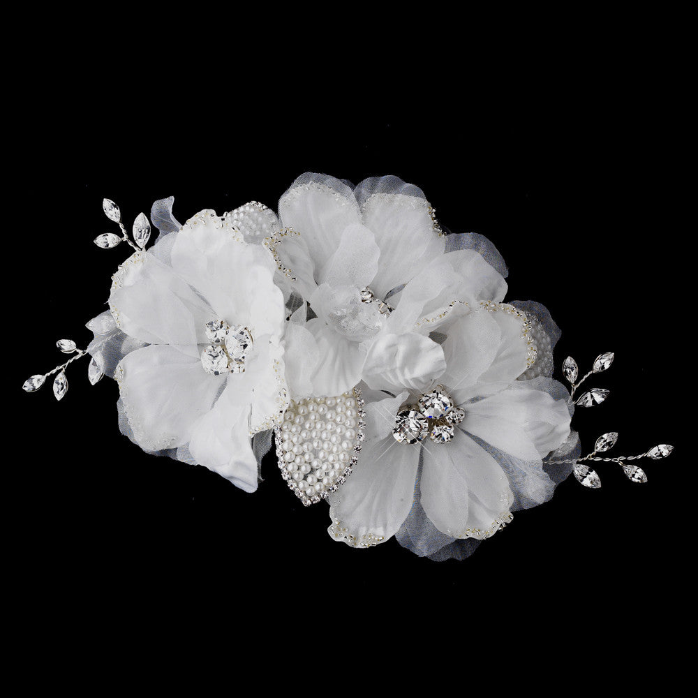 Ivory Rhinestone Flower Bridal Hair Comb 943