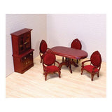 Melissa & Doug Classic Wooden Dollhouse Dining Room Furniture (6pc) - Table, Armchairs, Hutch