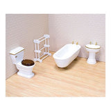 Melissa & Doug Classic Wooden Dollhouse Bathroom Furniture (4pc) - Tub, Sink, Toilet, Towel Rack