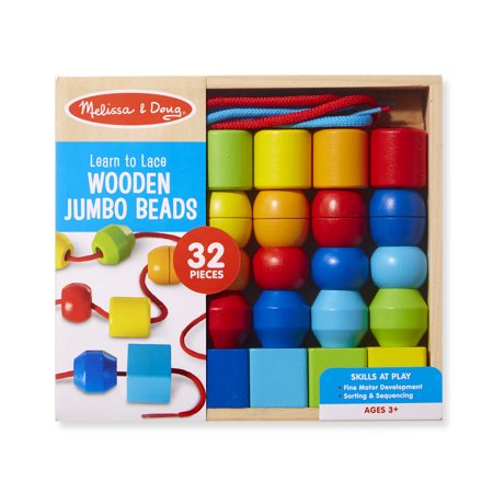 Melissa & Doug Learn to Lace Wooden Jumbo Bead Set (32 pcs)