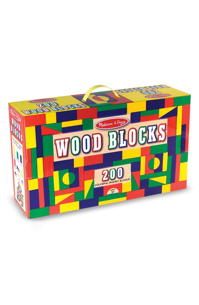 Melissa & Doug Wooden Building Block Set - 200 Blocks in 4 Colors and 9 Shapes