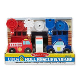 Melissa & Doug Lock and Roll Rescue Garage - 3 Wooden Vehicles, Garage With Locking Door and Keys
