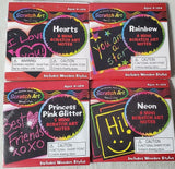 Bundle of 4: Melissa Doug Mini Scratch Art Notes |Hearts, Rainbow, Neon and Princess Pink Glitter)