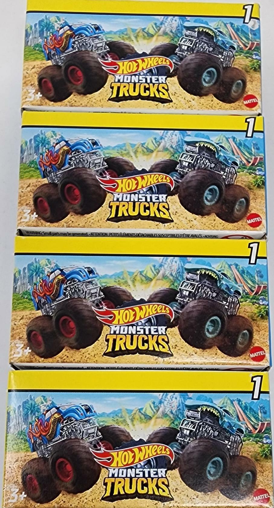 Set of 4 |Hot Wheels Monster Trucks Mini Blind Box Yellow Wave Series 1