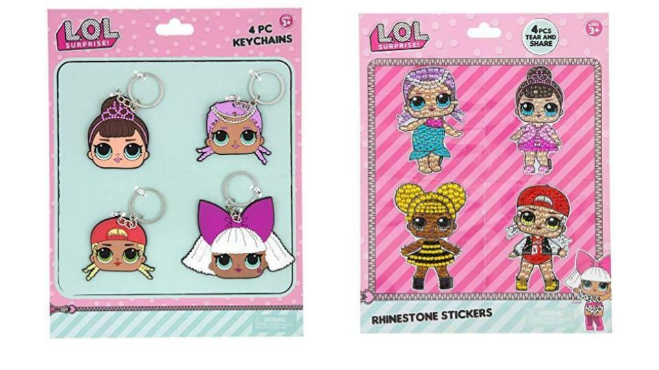 Bundle of 2 |L.O.L. Surprise! Party Favors - (Bendable Rubber Keychains & Rhinestone Sticker Set)
