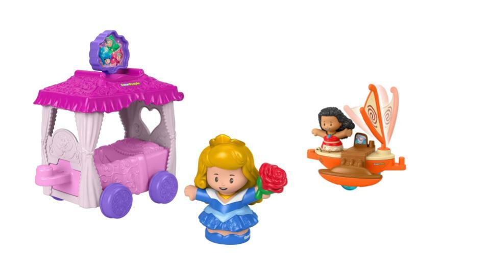 Bundle of 2 |Fisher-Price Little People Disney Princess Parade (Aurora & Fairy Godmothers + Moana's Float Multi)