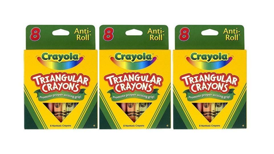 Set of 3 |Crayola Anti-Roll Triangular Crayons, 8 Assorted Colors