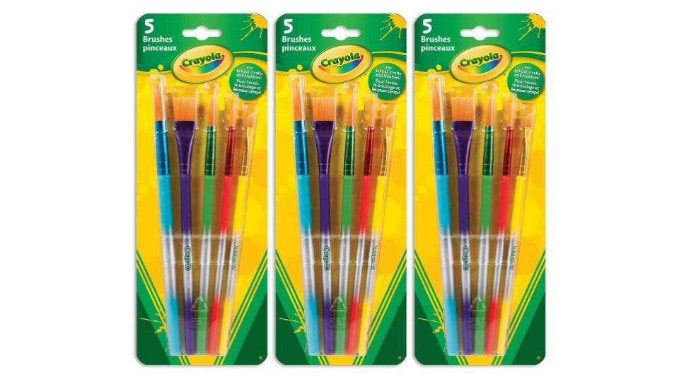 Set of 3 |Crayola 5pcs Brushes - Flat, Angled, & Round Brush Set