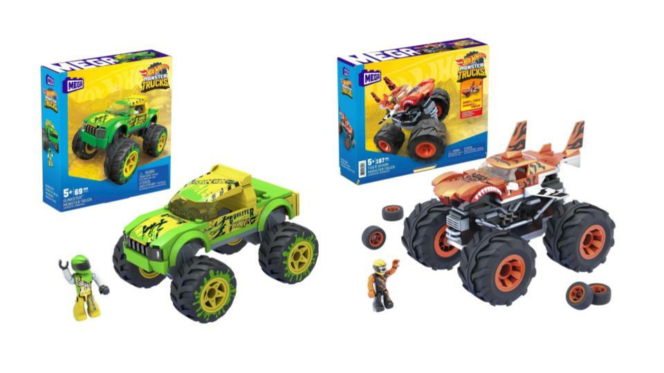 Bundle of 2 |Mega Hot Wheels Monster Truck Building Sets (Gunkster & Tiger Shark)