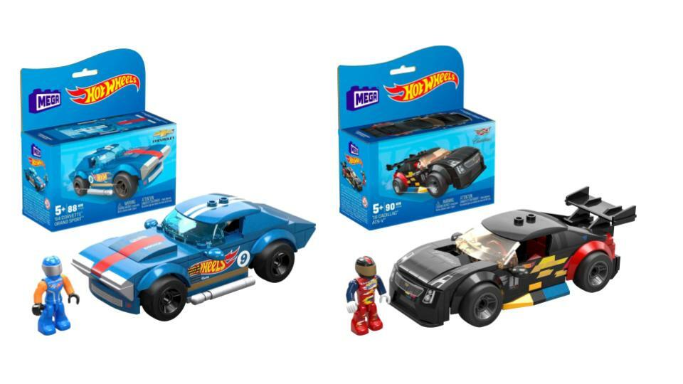 Bundle of 2 |Mega Hot Wheels Real Racecar Building Set (‘64 Corvette & ’16 Cadillac ATS-V R)