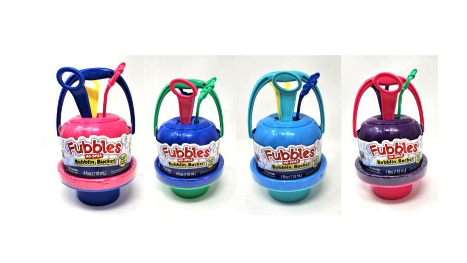 Bundle of 4 |Little Kids Fubbles No Spill Big Bubblin' Bucket Outdoor Multicolored - 4 different Colors