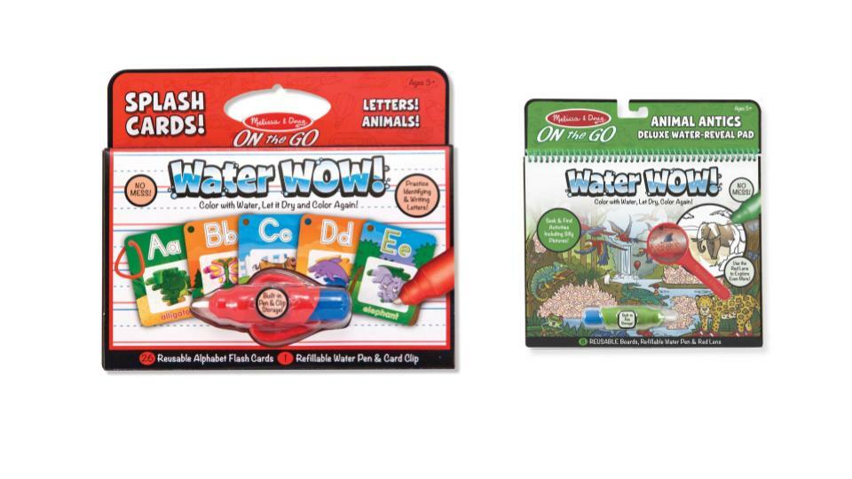 Bundle of 2 |Melissa Doug Water Wow! (Splash Cards Alphabet & Deluxe Water Revealing Pad Animal Antics)