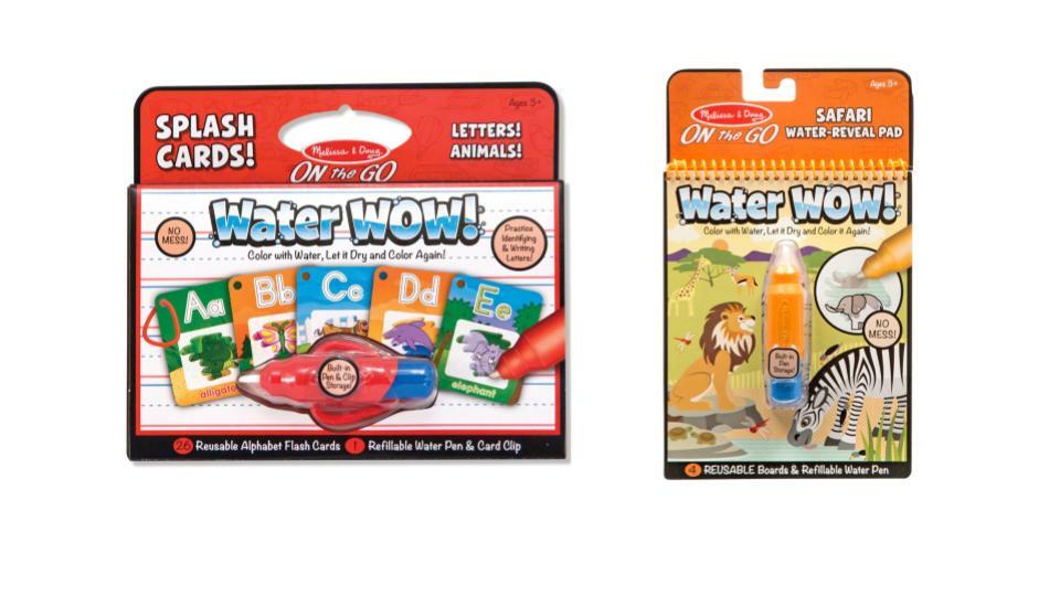 Bundle of 2 |Melissa Doug Water Wow! (Splash Cards Alphabet & On the GO Water Revealing Pad Safari)