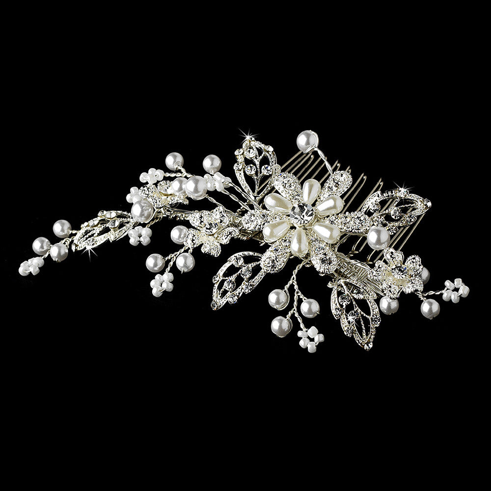 Pearl Crystal Couture Comb 1643 (Silver White or Gold Ivory)