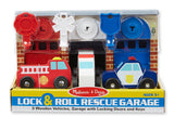 Melissa & Doug Lock and Roll Rescue Garage - 3 Wooden Vehicles, Garage With Locking Door and Keys