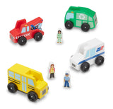 Melissa & Doug Community Vehicles Play Set - Classic Wooden Toy With 4 Vehicles and 4 Play Figures