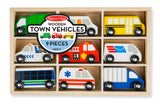 Melissa & Doug Wooden Town Vehicles Set in Wooden Tray, 9pc